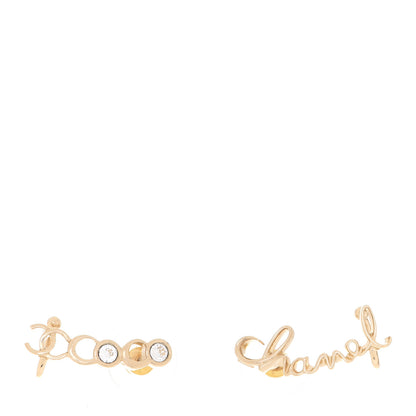 Chanel Metal Crystal Coco Script CC Climber Earrings Gold 1 of 5