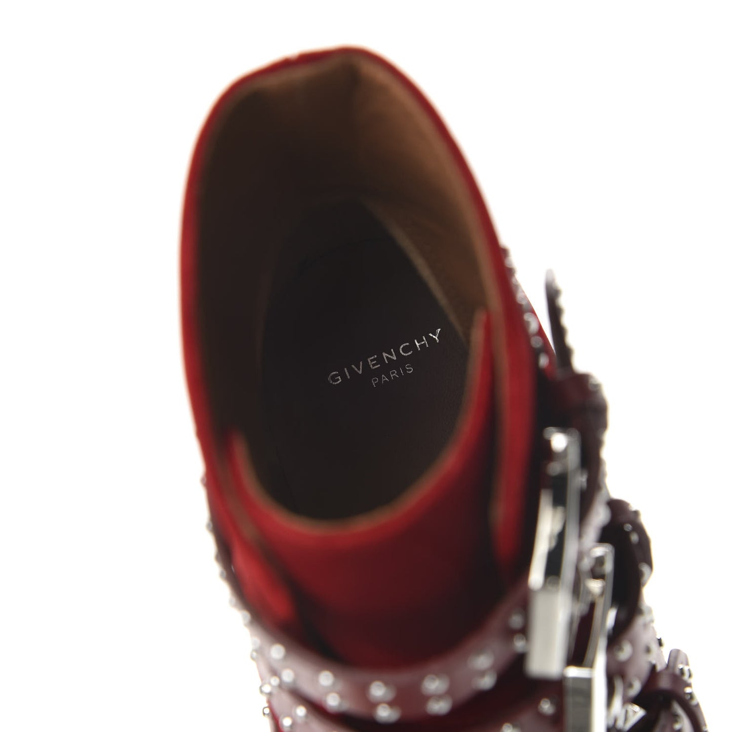 Velvet Studded Prue Buckle Bootie 37 Dark Red