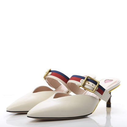 Gucci Malaga Kid Sylvie Web Bamboo Low Heel Mules 35 White 3 of 9