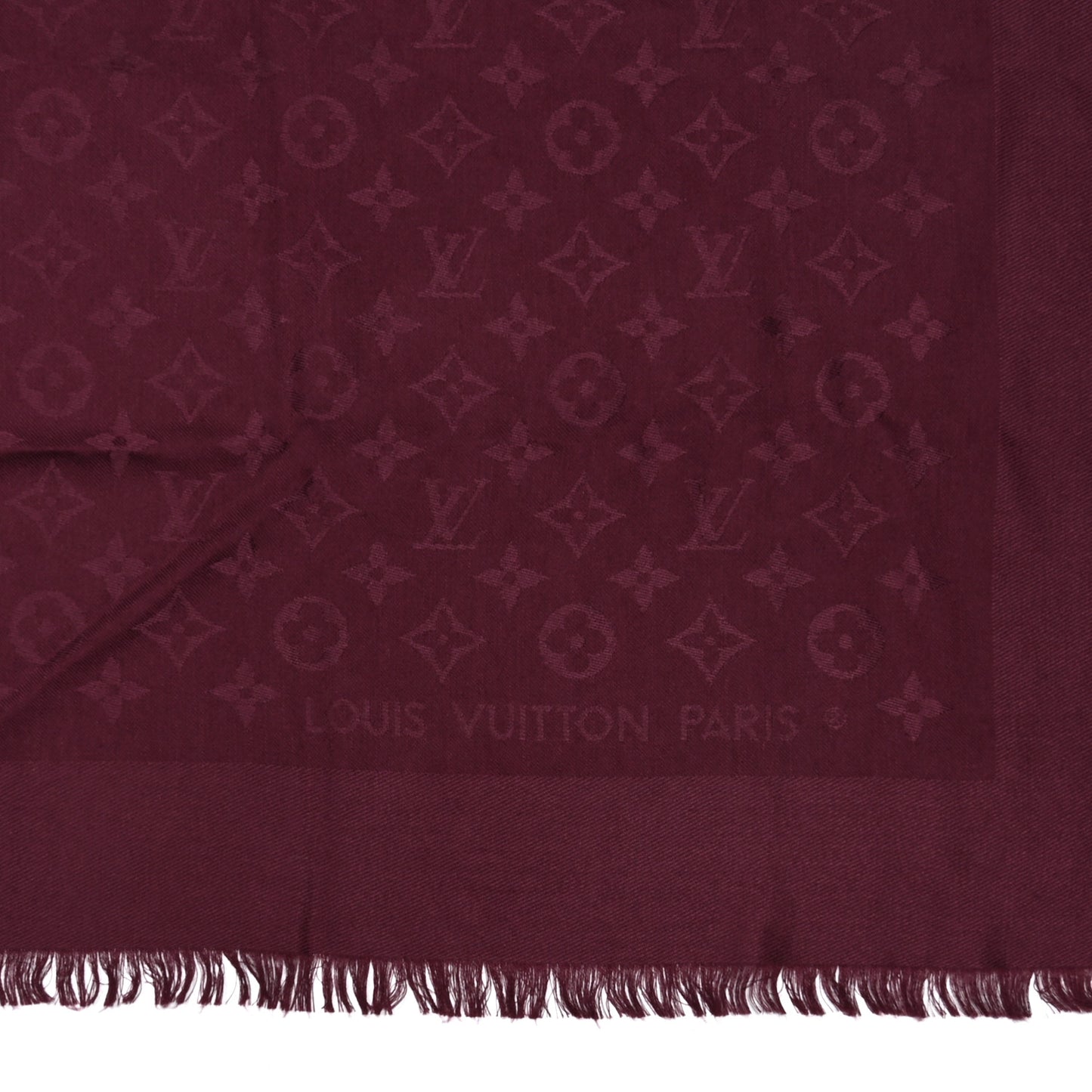 Silk Wool Monogram Shawl Wine Red
