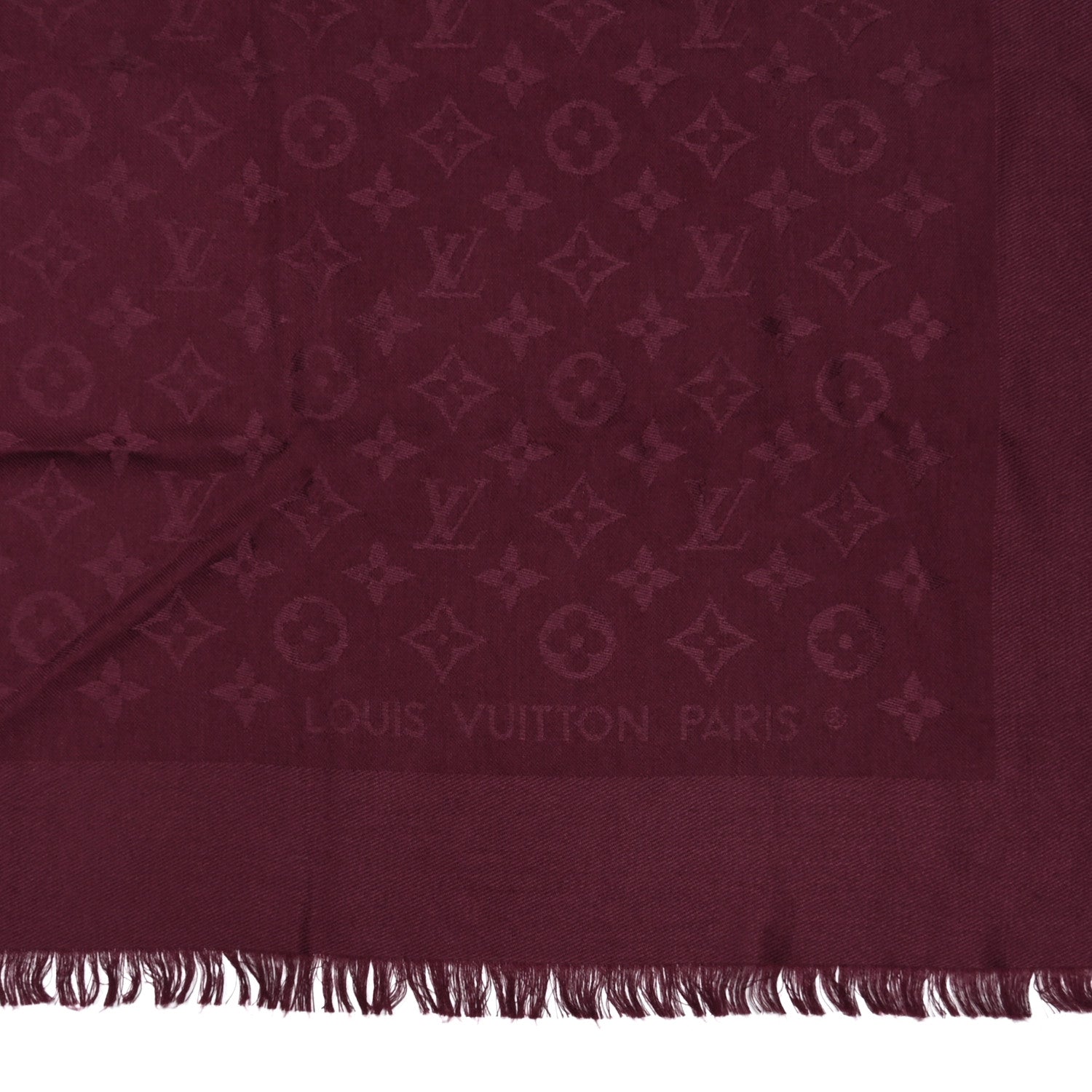 Louis Vuitton Silk Wool Monogram Shawl Wine Red 2 of 4