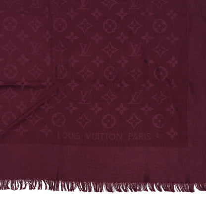 Louis Vuitton Silk Wool Monogram Shawl Wine Red 2 of 4