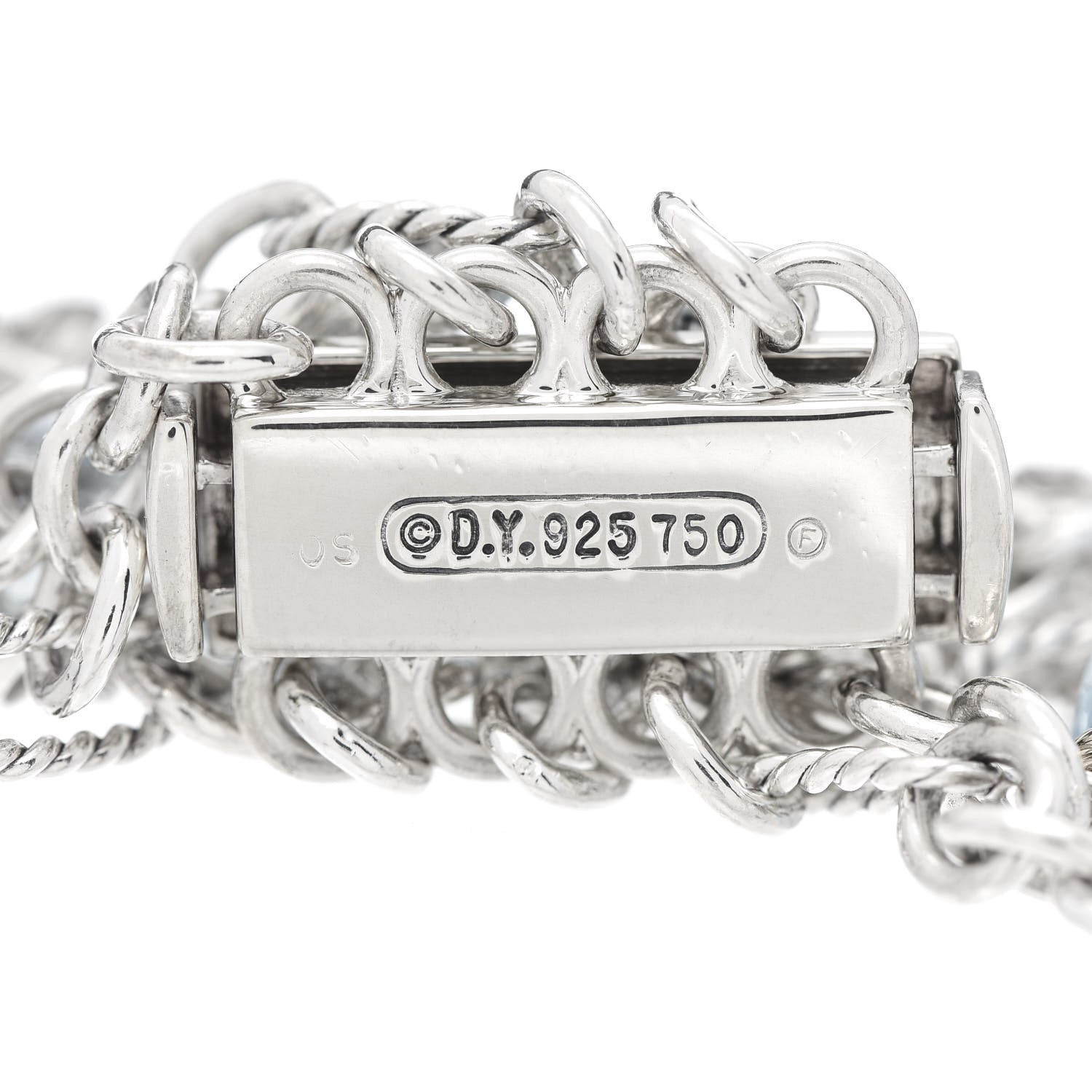 David Yurman Sterling Silver 18K Yellow Gold Blue Topaz Figaro Four-Row Bracelet 4 of 4