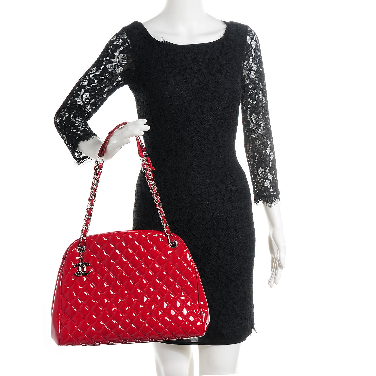 Chanel Patent Quilted Large Just Mademoiselle Bowling Bag Red 2 of 7