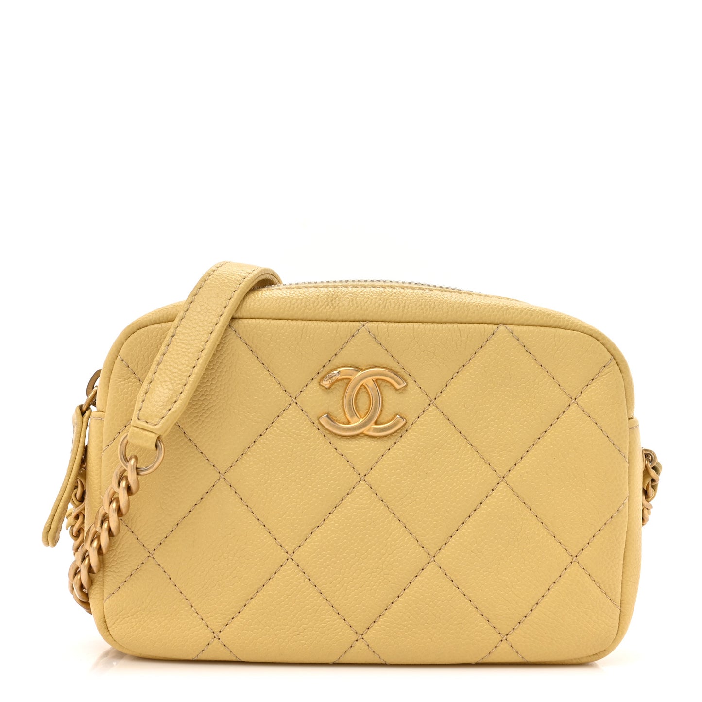 Shiny Caviar Quilted Chain Melody Camera Bag Yellow