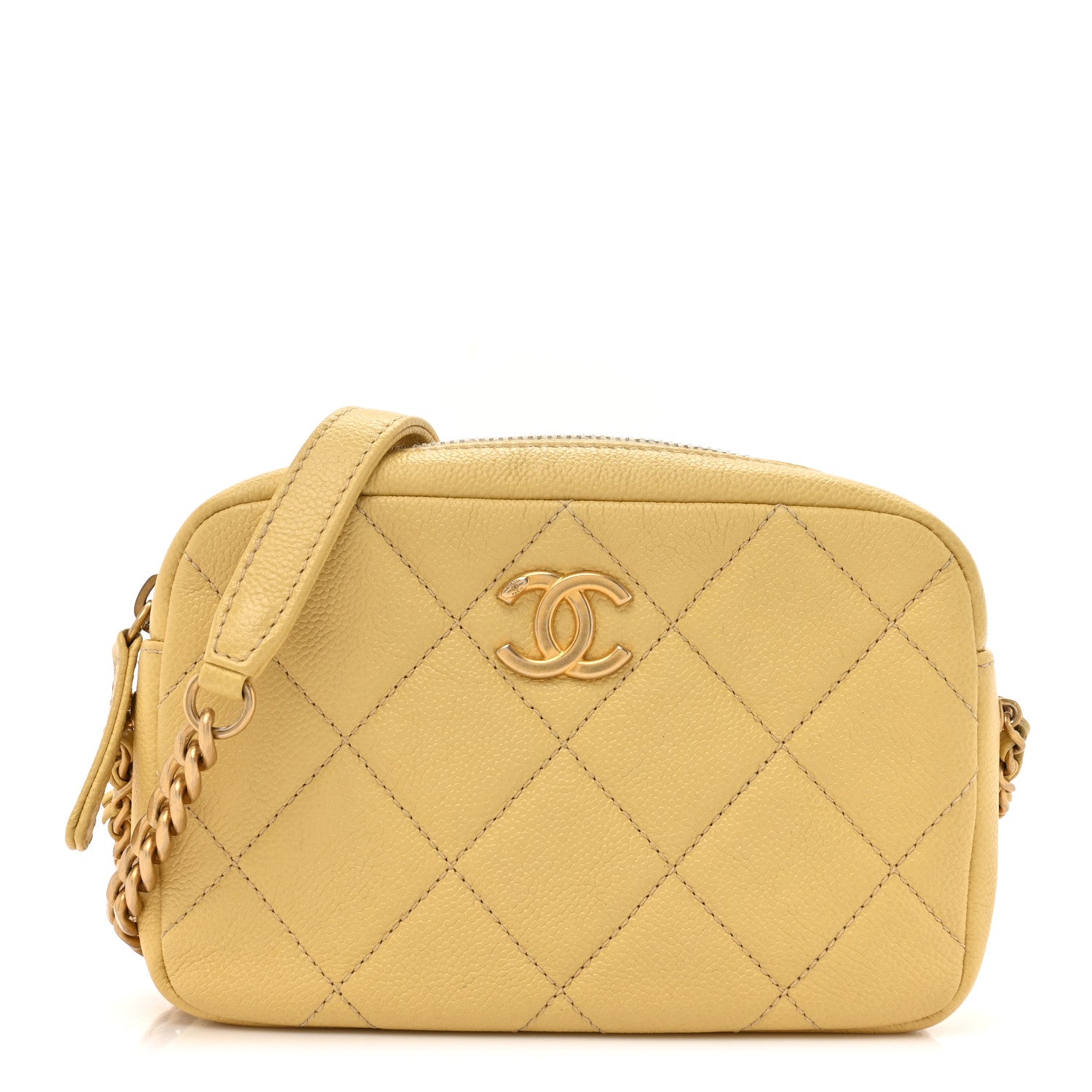 Chanel Shiny Caviar Quilted Chain Melody Camera Bag Yellow 1 of 10