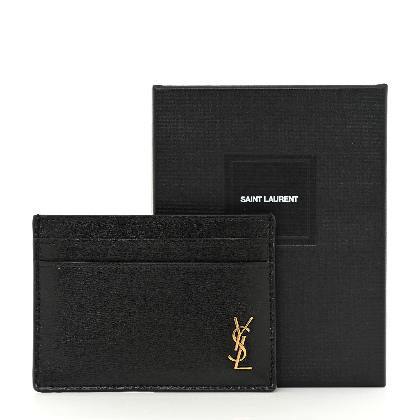 Calfskin Tiny Cassandre Credit Card Case Black