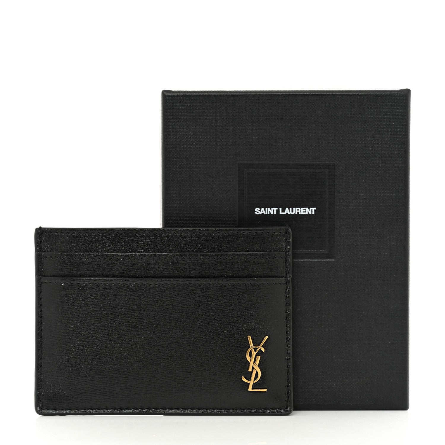 Saint Laurent Calfskin Tiny Cassandre Credit Card Case Black 7 of 7