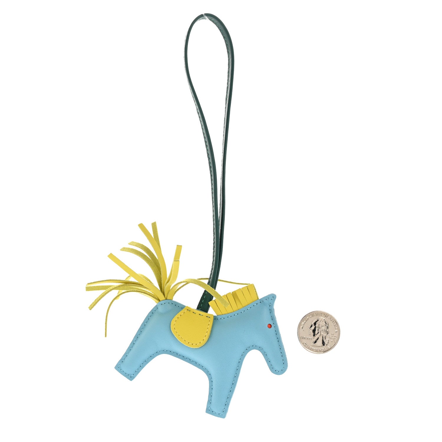 Hermes Milo Lambskin Grigri Rodeo Horse Bag Charm PM Bleu Celeste Lime Malachite 2 of 4