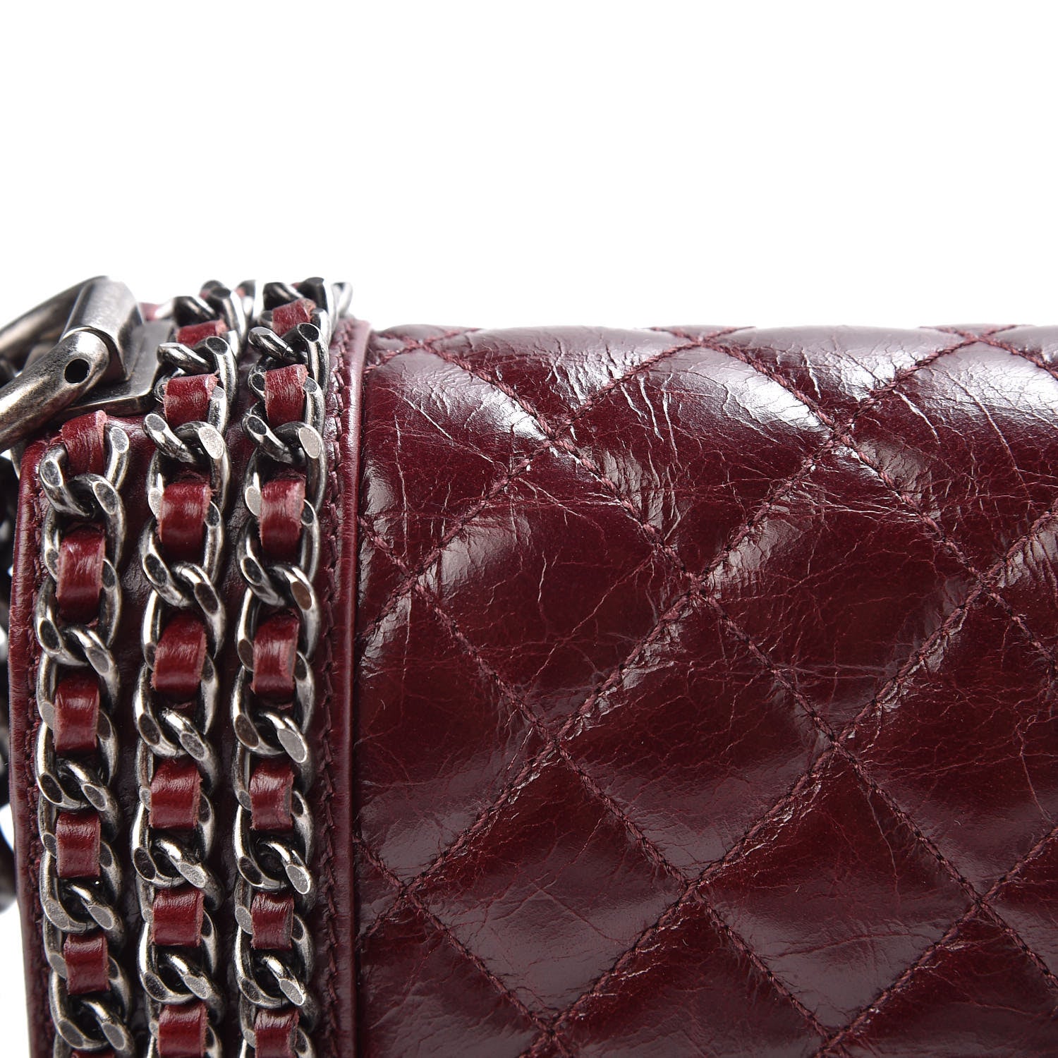 Chanel Glazed Calfskin Quilted Small Boy Chained Flap Burgundy 15 of 18
