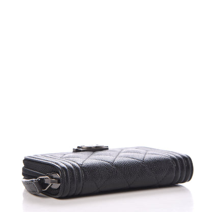 Chanel Caviar Quilted Boy Zip Around Coin Purse Wallet Black 4 of 8