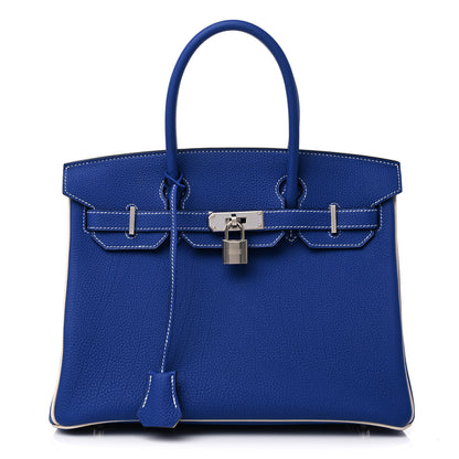 Hermes Togo Bi-Color Horseshoe Birkin 30 Bleu Electrique Craie 1 of 12