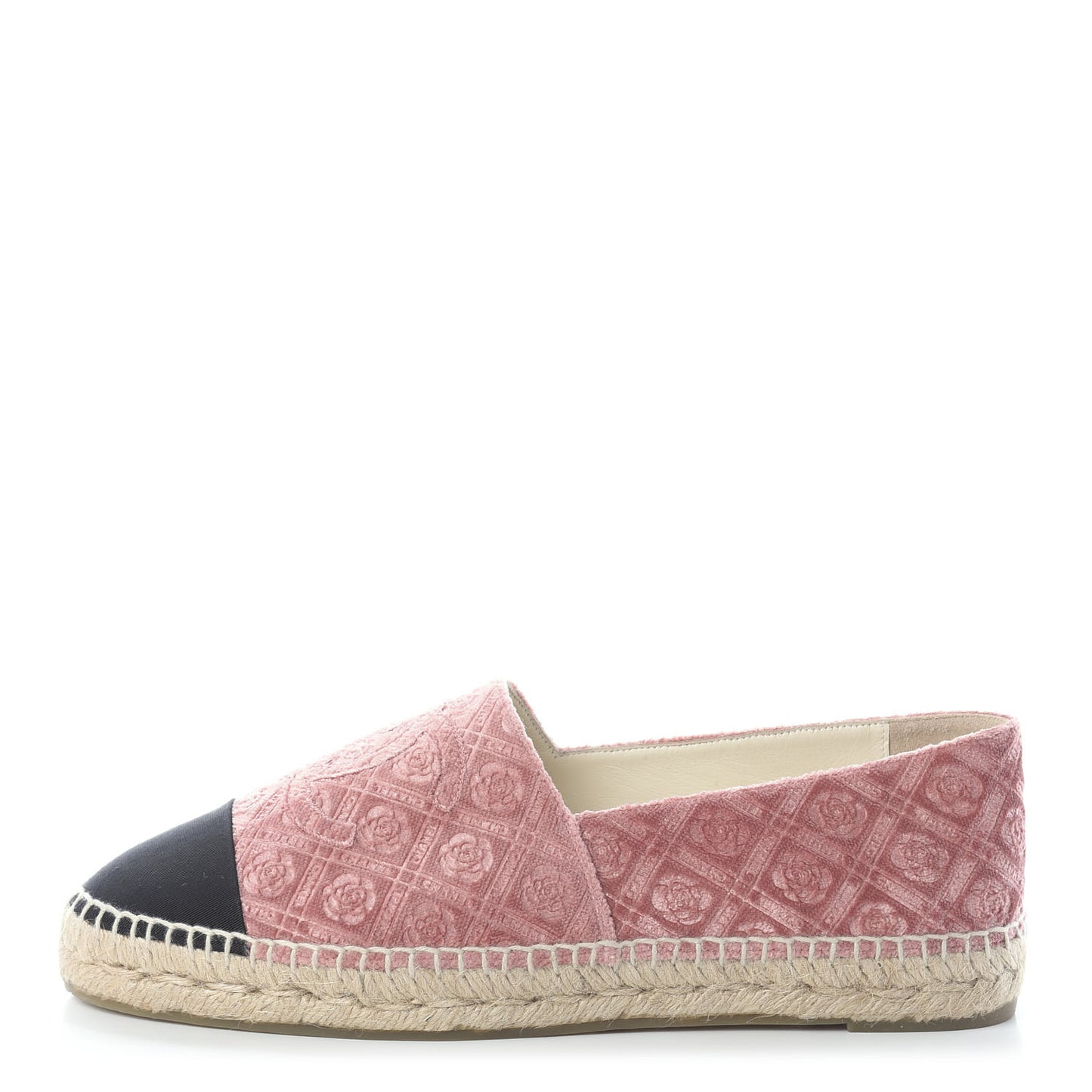 Velvet Grosgrain Quilted Camellia CC Espadrilles 42 Pink Black