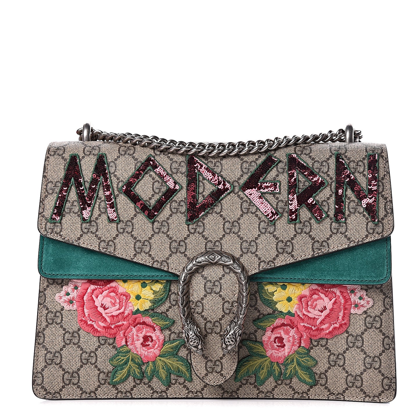 GG Supreme Monogram Embroidered Medium Dionysus Shoulder Bag Emerald
