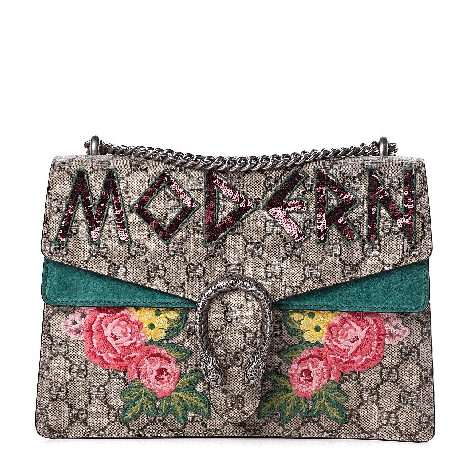 Gucci GG Supreme Monogram Embroidered Medium Dionysus Shoulder Bag Emerald 1 of 11