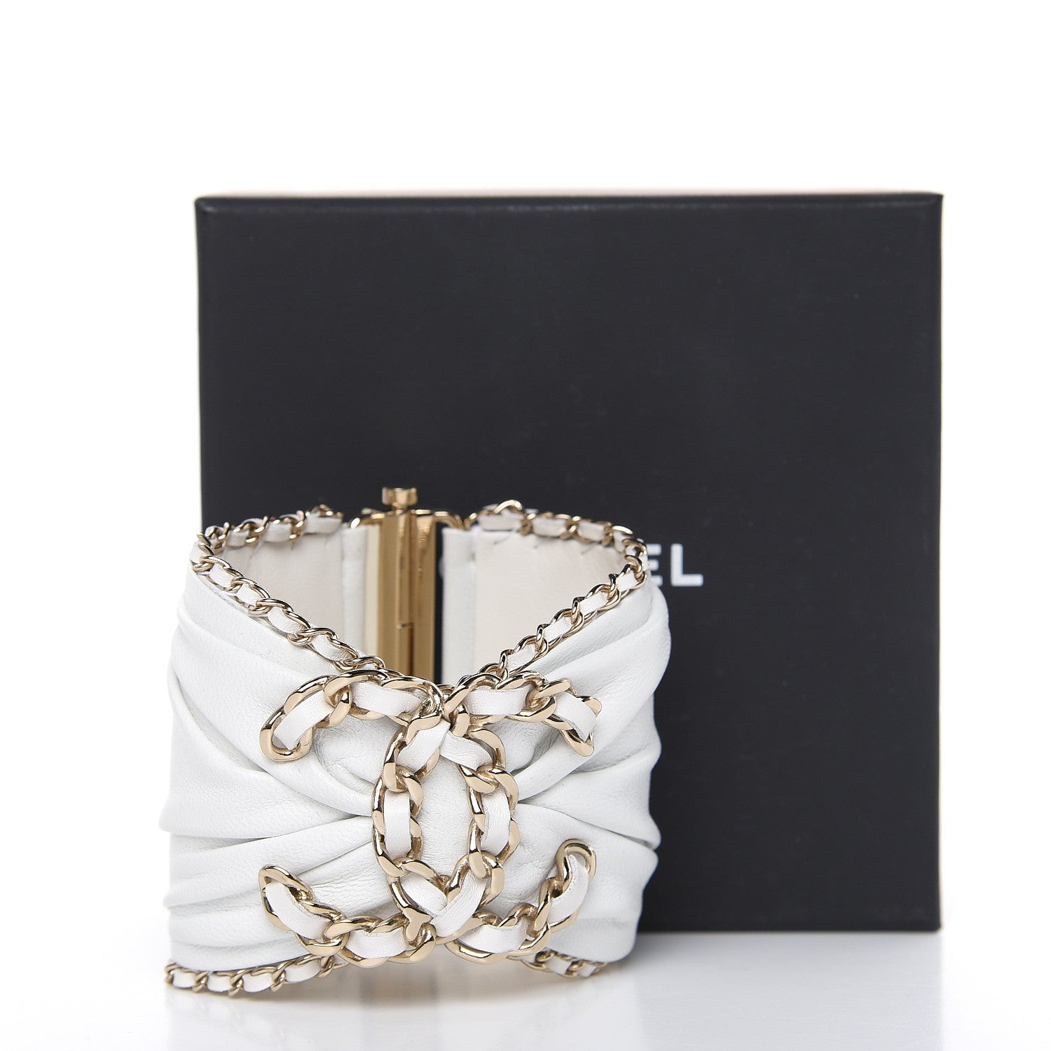 Chanel Lambskin Chain CC Cuff Bracelet White Gold 5 of 5