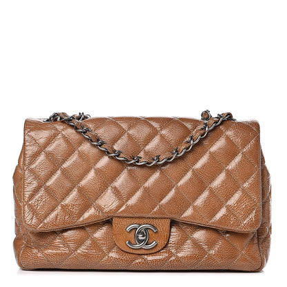 Chanel Crinkled Patent Quilted Jumbo Single Flap Light Beige 1 of 14
