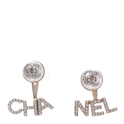 Chanel Pearl Crystal Logo Earrings Gold Pearly White 1 of 4