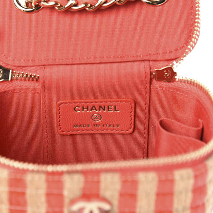 Chanel Raffia Jute Striped Mini Vanity Case With Chain Red Beige 6 of 11