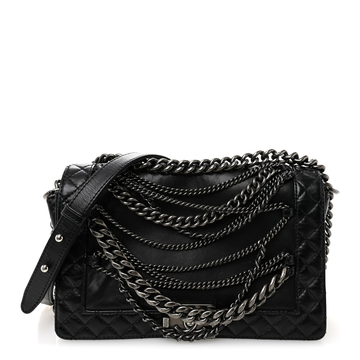 Calfskin Enchained Medium Boy Flap Black