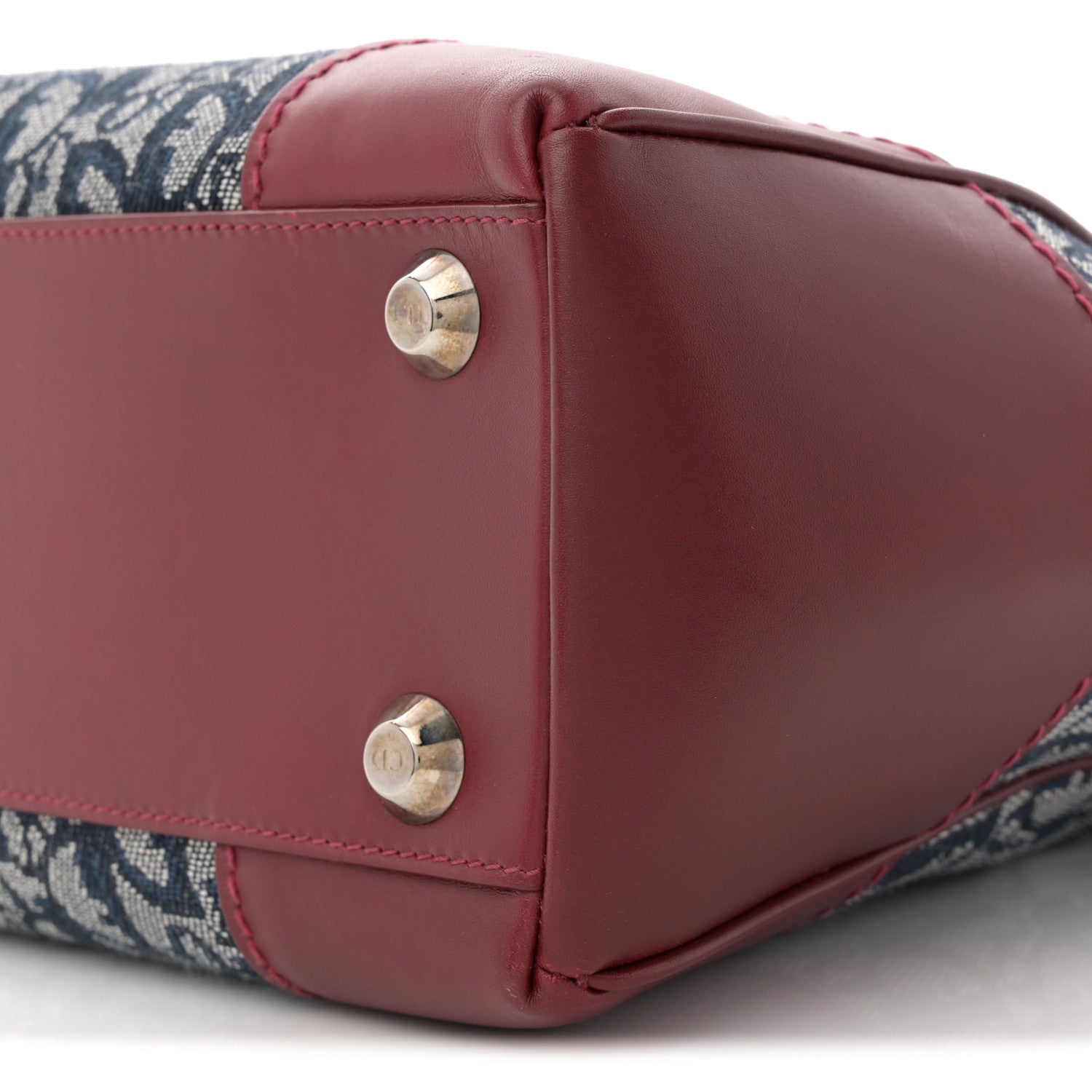 Christian Dior Denim Calfskin Monogram Tote Navy Blue Red 10 of 11