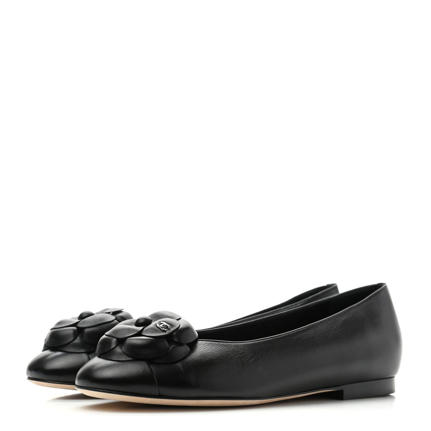 Lambskin Camellia Ballerina Flats 37.5 Black