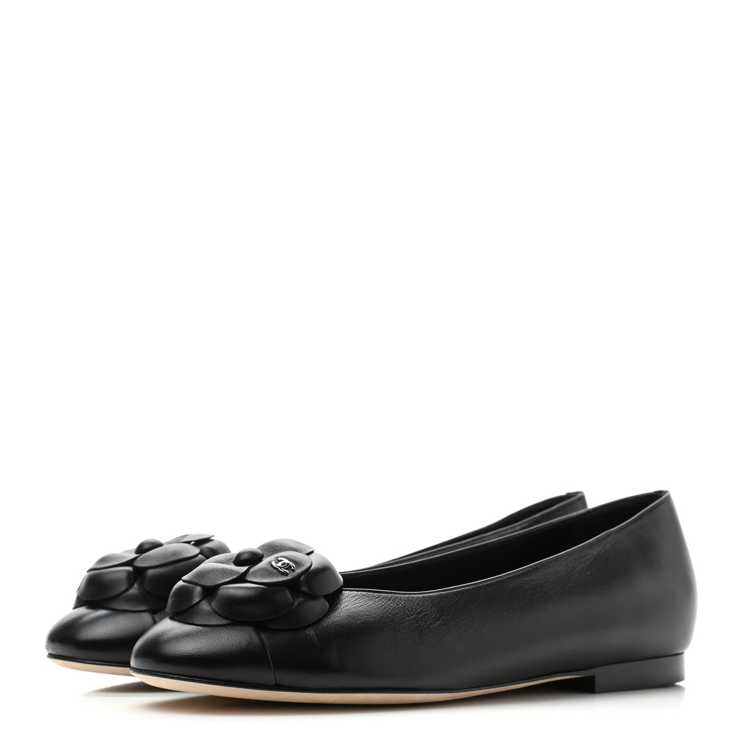 Chanel Lambskin Camellia Ballerina Flats 37.5 Black 3 of 10