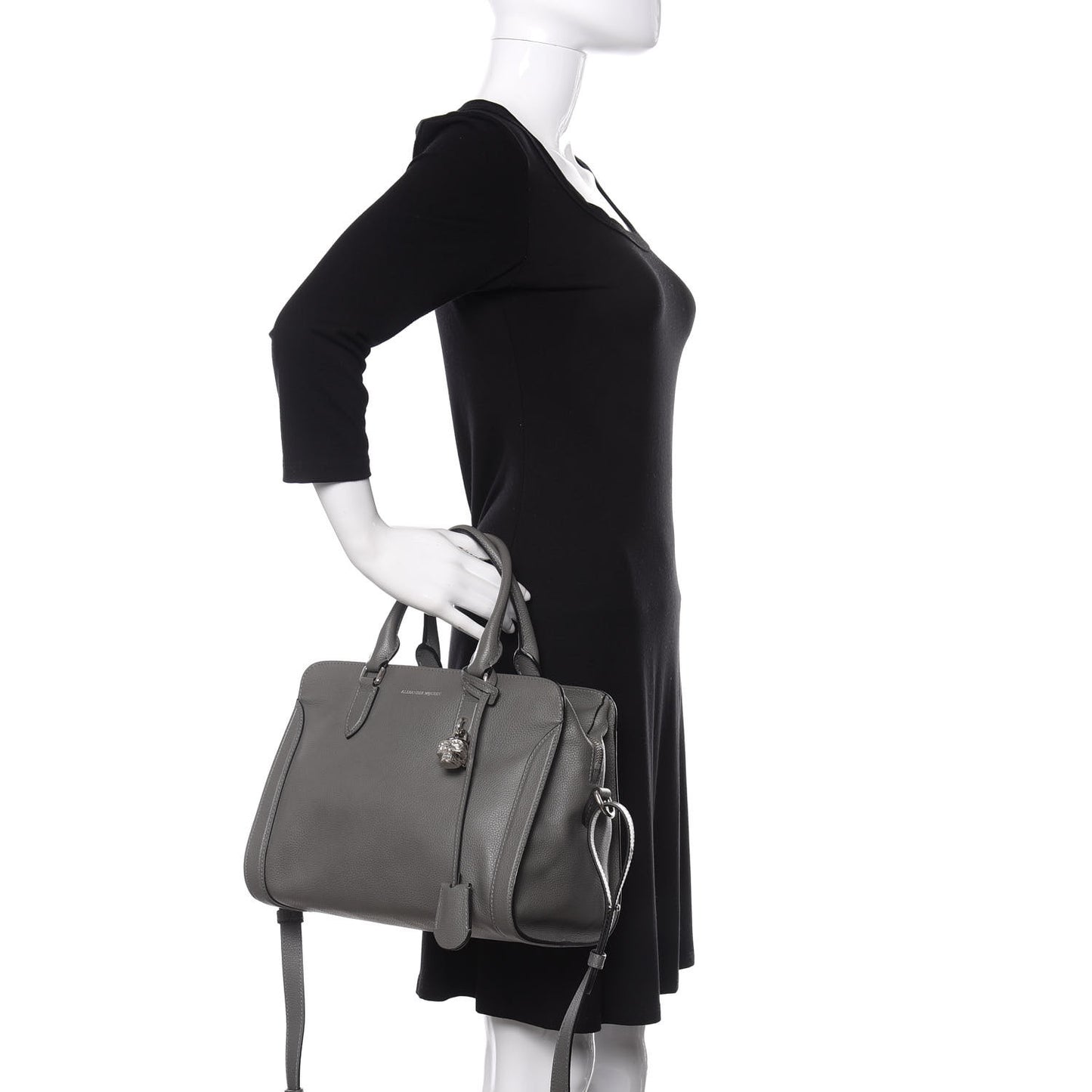 Pebbled Calfskin Small Skull Padlock Zip Around Tote Dark Grey