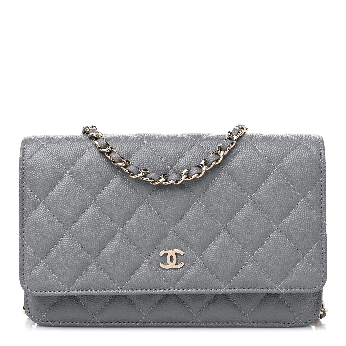 Caviar Quilted Wallet On Chain WOC Grey