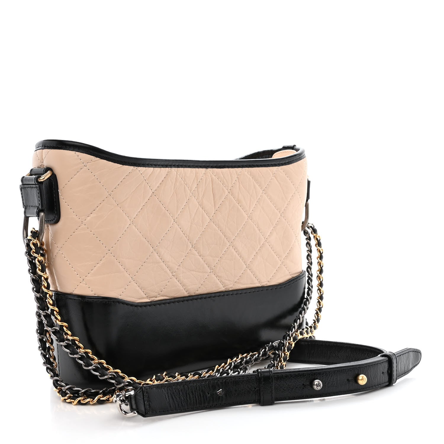 Chanel Aged Calfskin Quilted Small Gabrielle Hobo Beige Black 3 of 11