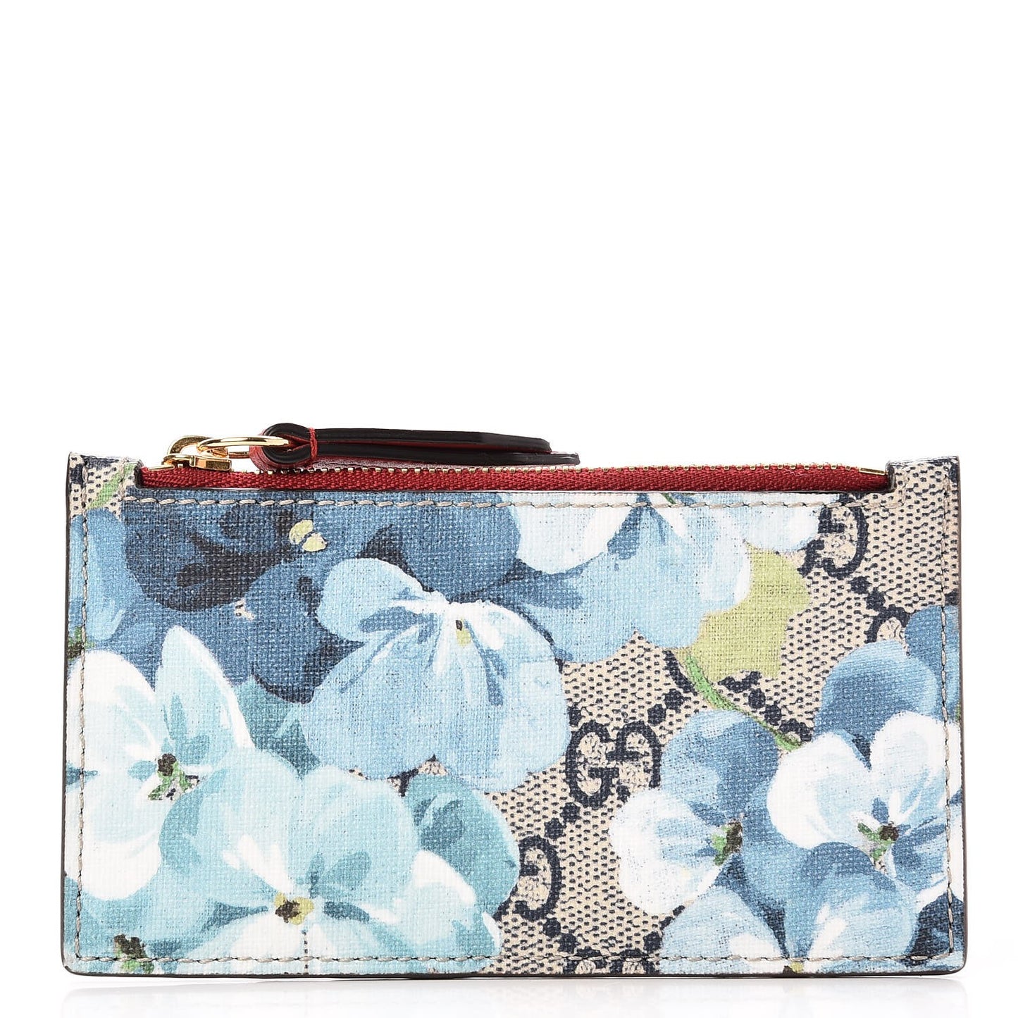 GG Supreme Monogram Blooms Coin Case Card Holder Beige Blue Navy Hibiscus Red