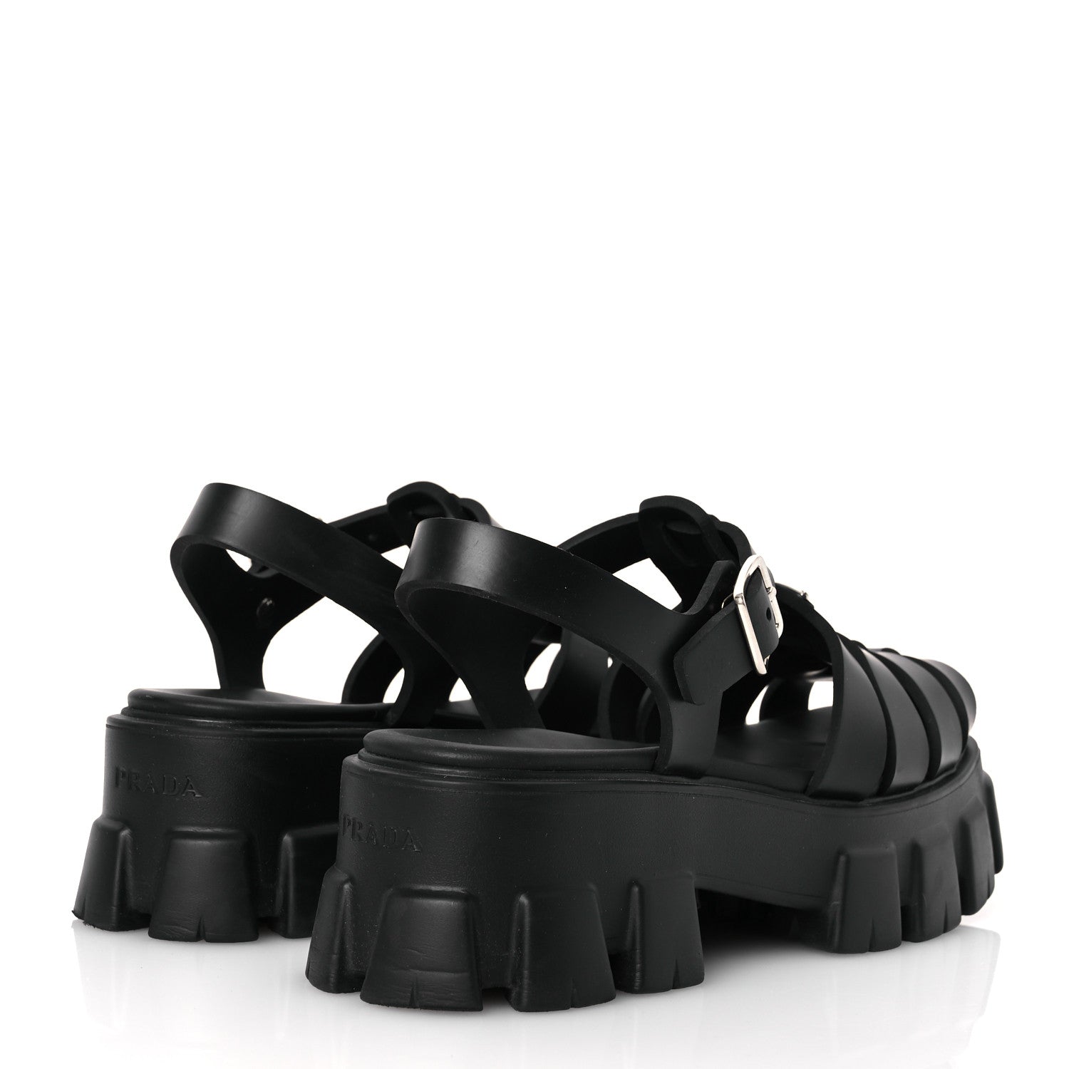 Prada Foam Rubber Triangle Logo Monolith 55mm Cage Sandals 40 Black 5 of 14