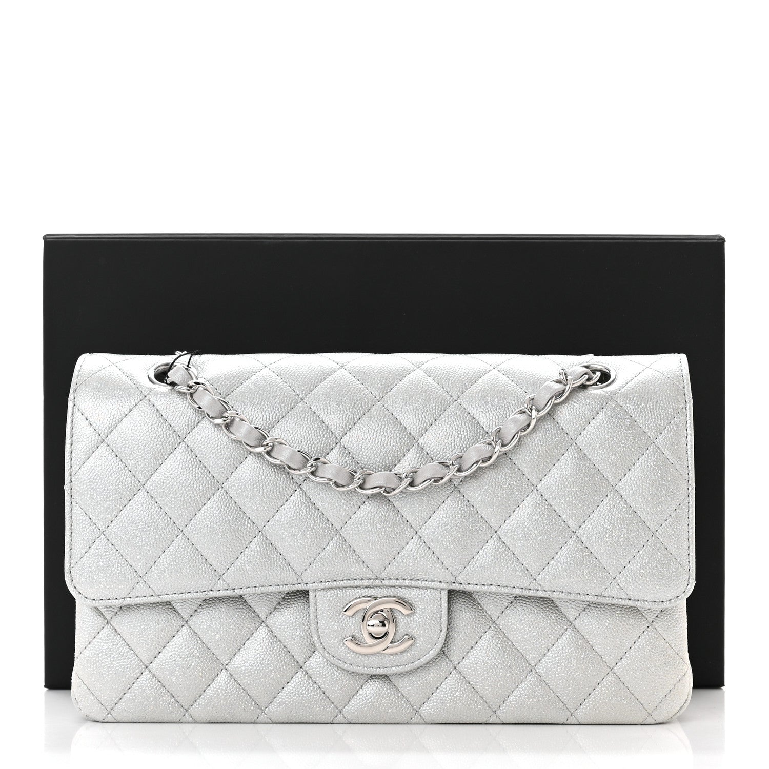Chanel Glittered Metallic Caviar Quilted Medium Double Flap Silver 11 of 11