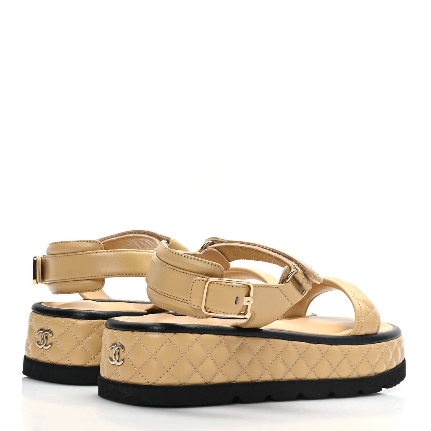 Lambskin Quilted Platform Sandals 41 Beige Black