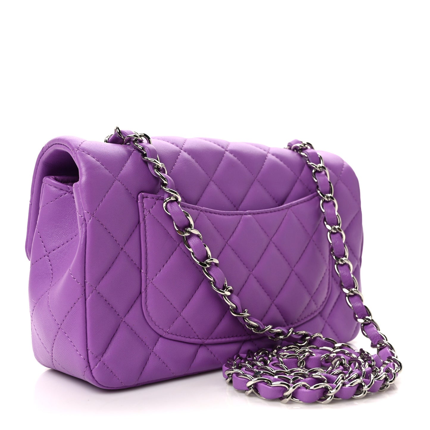 Lambskin Quilted Mini Rectangular Flap Purple