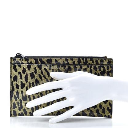 Saint Laurent Patent Glitter Leopard Monogram Zip Pouch Gold Black 2 of 7