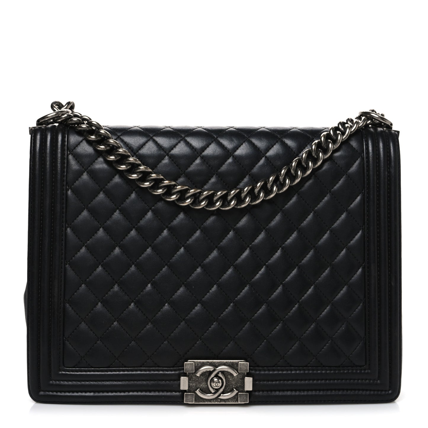 Lambskin Quilted Large Boy Flap Black