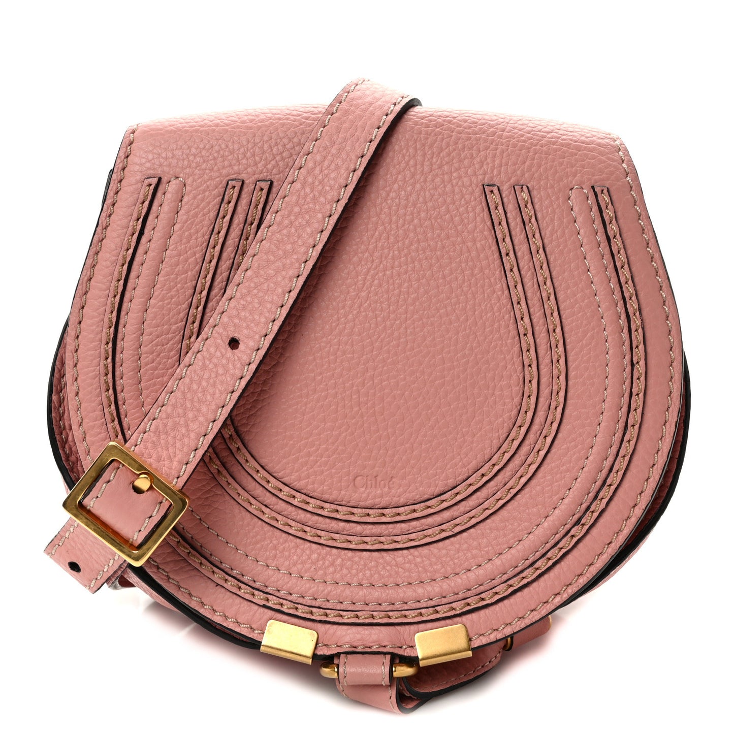 Calfskin Mini Marcie Round Crossbody Bag Rusty Pink