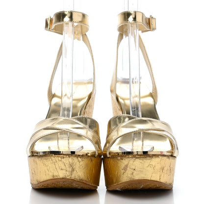 Jimmy Choo Metallic Calfskin Cork Papyrus Wedge Sandal 38 Gold 2 of 16