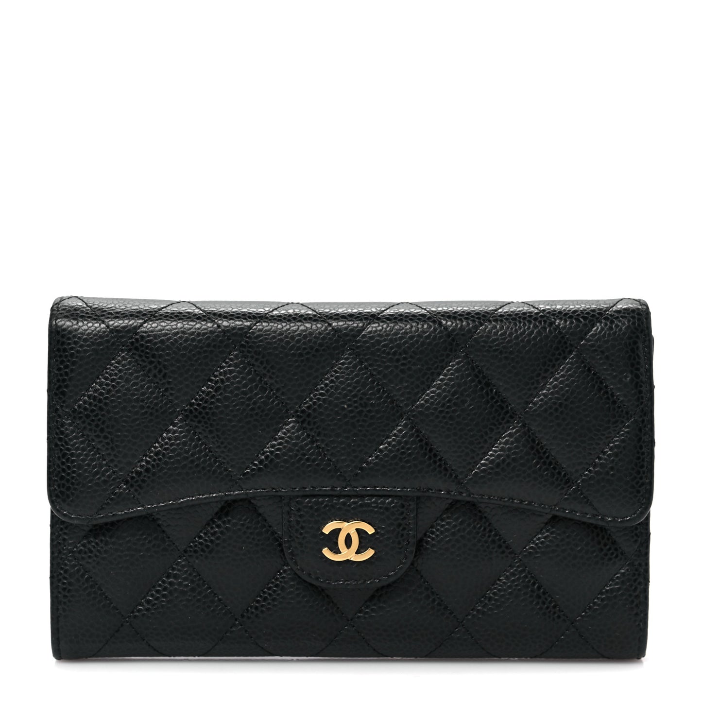 Caviar Quilted Large Flap Wallet Black