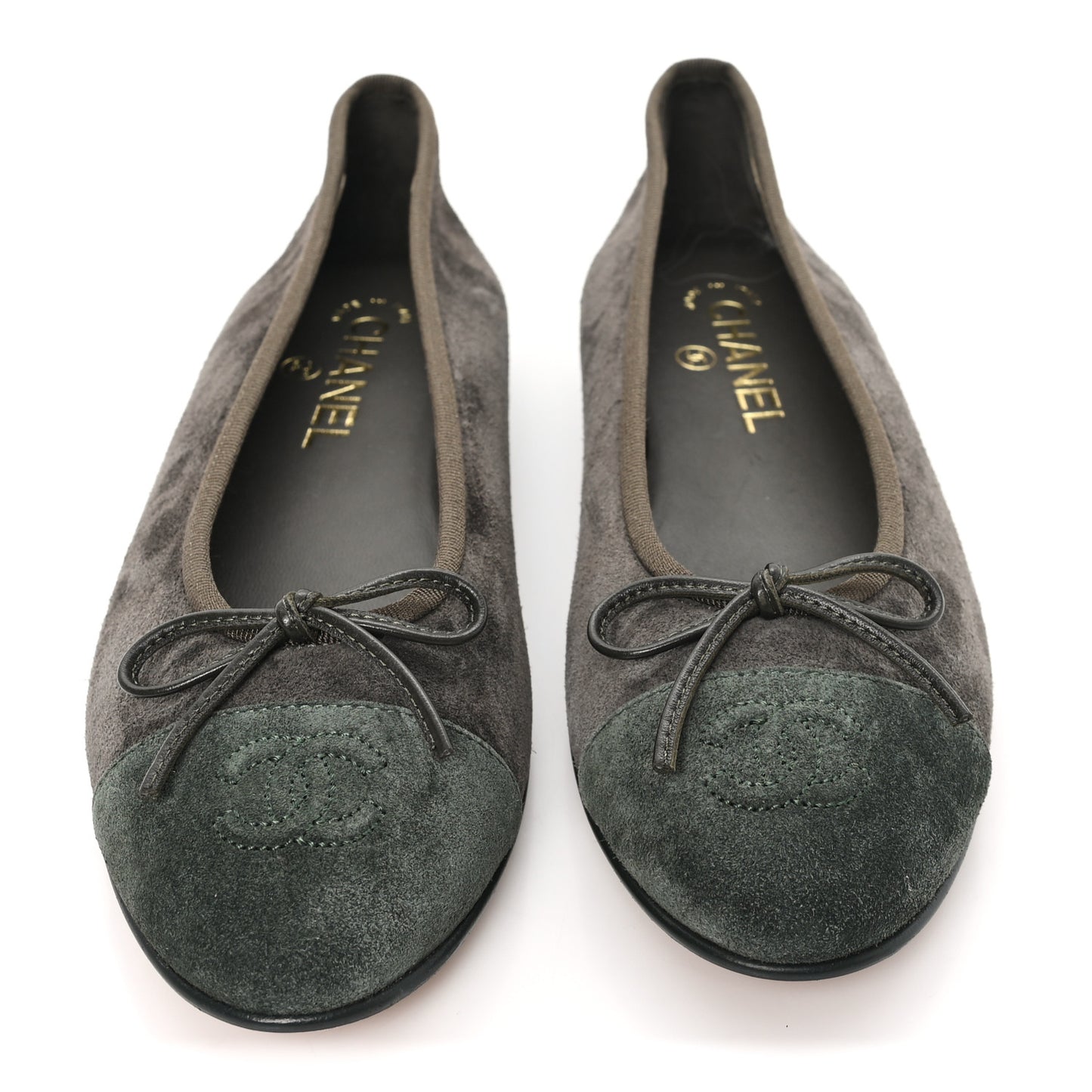 Suede Calfskin Cap Toe CC Ballerina Flats 38.5 Dark Khaki Dark Green