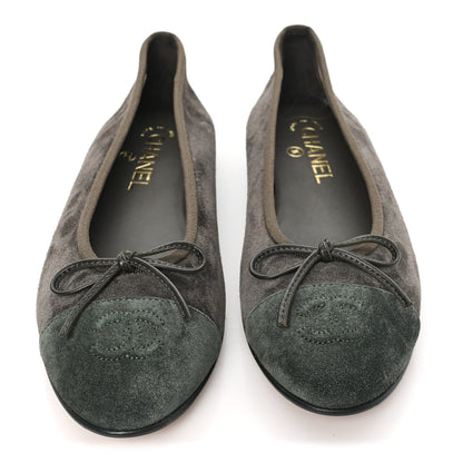 Chanel Suede Calfskin Cap Toe CC Ballerina Flats 38.5 Dark Khaki Dark Green 3 of 9