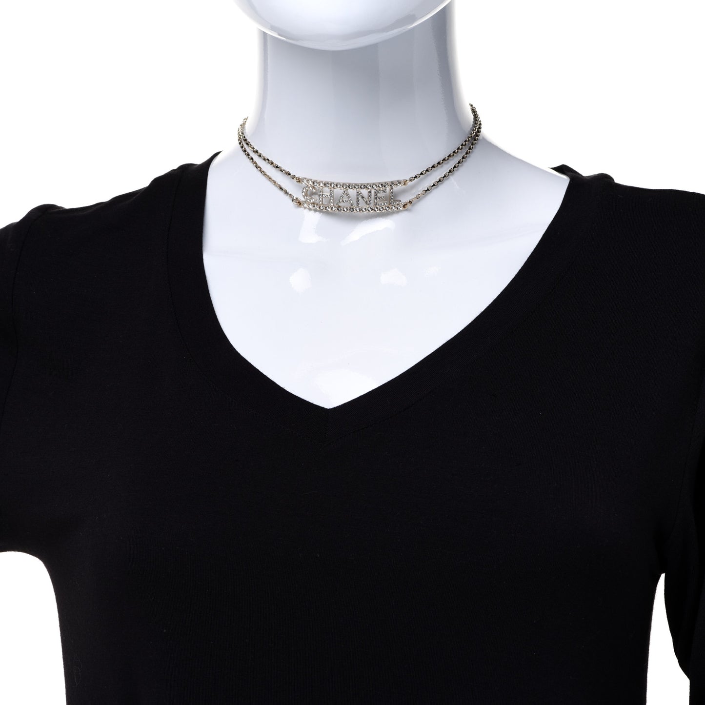 Metal Crystal Logo Choker Necklace Gold
