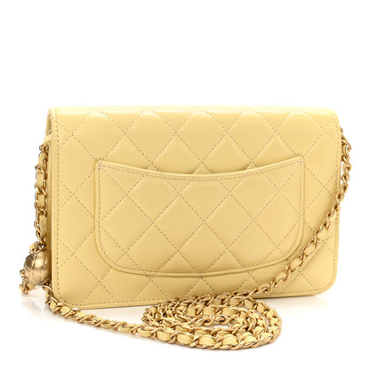 Chanel Lambskin Quilted Pearl Crush Wallet on Chain WOC Yellow 3 of 12
