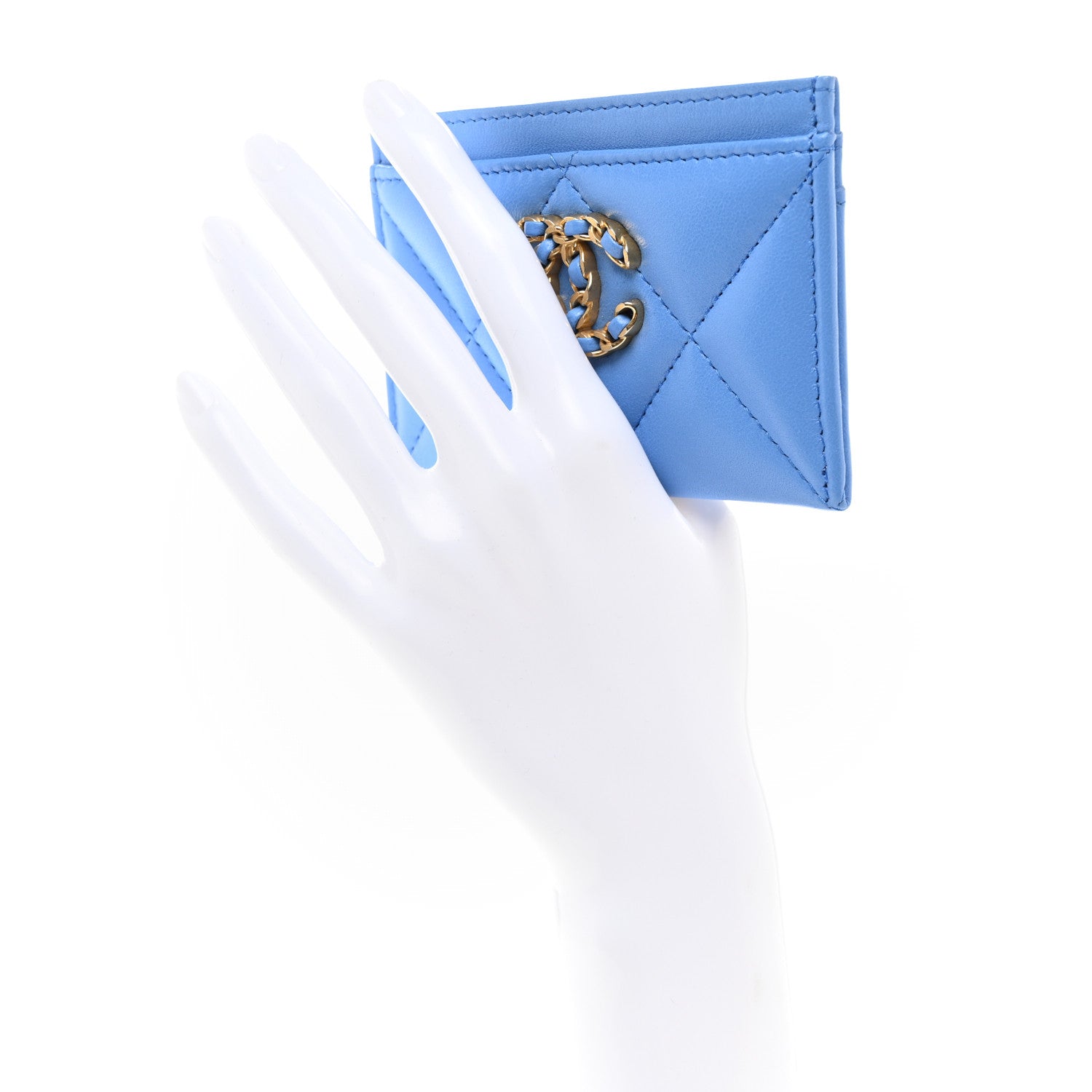 Chanel Lambskin Quilted Chanel 19 Card Holder Blue 2 of 9