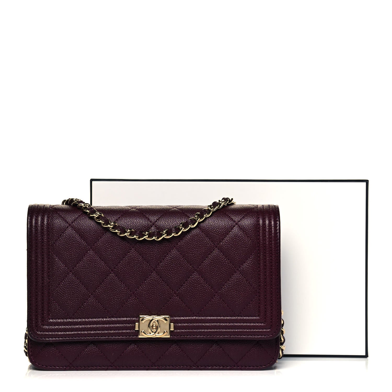 Chanel Caviar Quilted Boy Wallet On Chain WOC Dark Purple 10 of 10