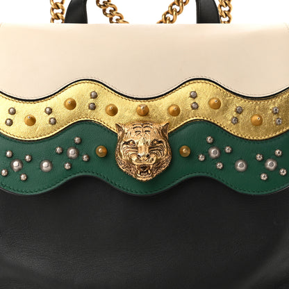 Gucci Calfskin Medium Malin Chain Backpack White Black Gold 8 of 10