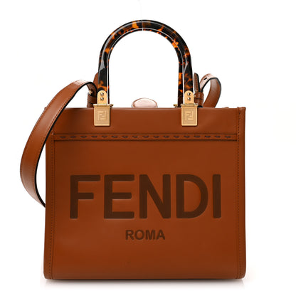 Fendi Vitello King Plexiglass Logo Embossed Small Fendi Sunshine Shopper Tote Cuoio 1 of 9