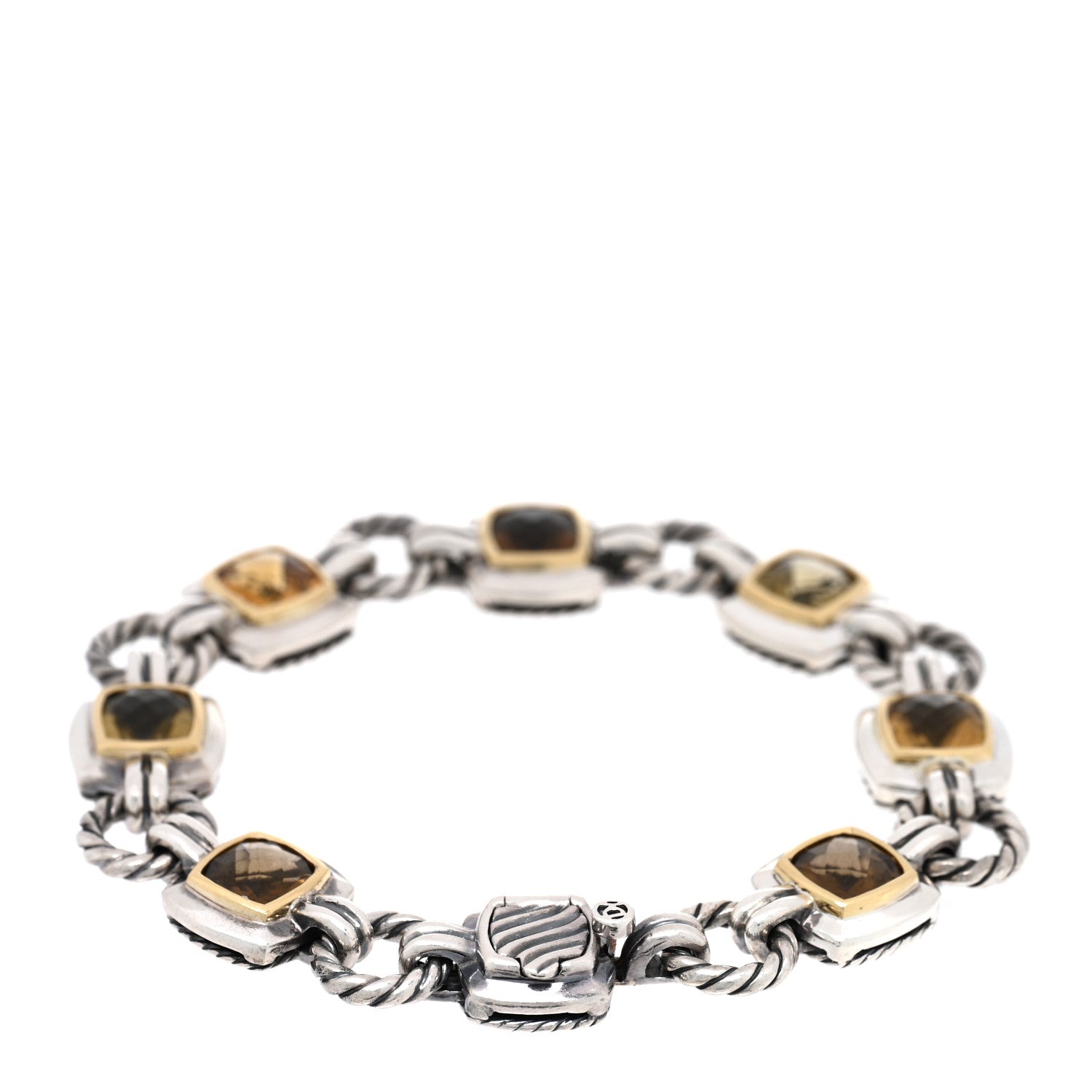 David Yurman Sterling Silver 18K Yellow Gold Citrine Smoky Quartz Prasiolite Albion Link Bracelet 2 of 3