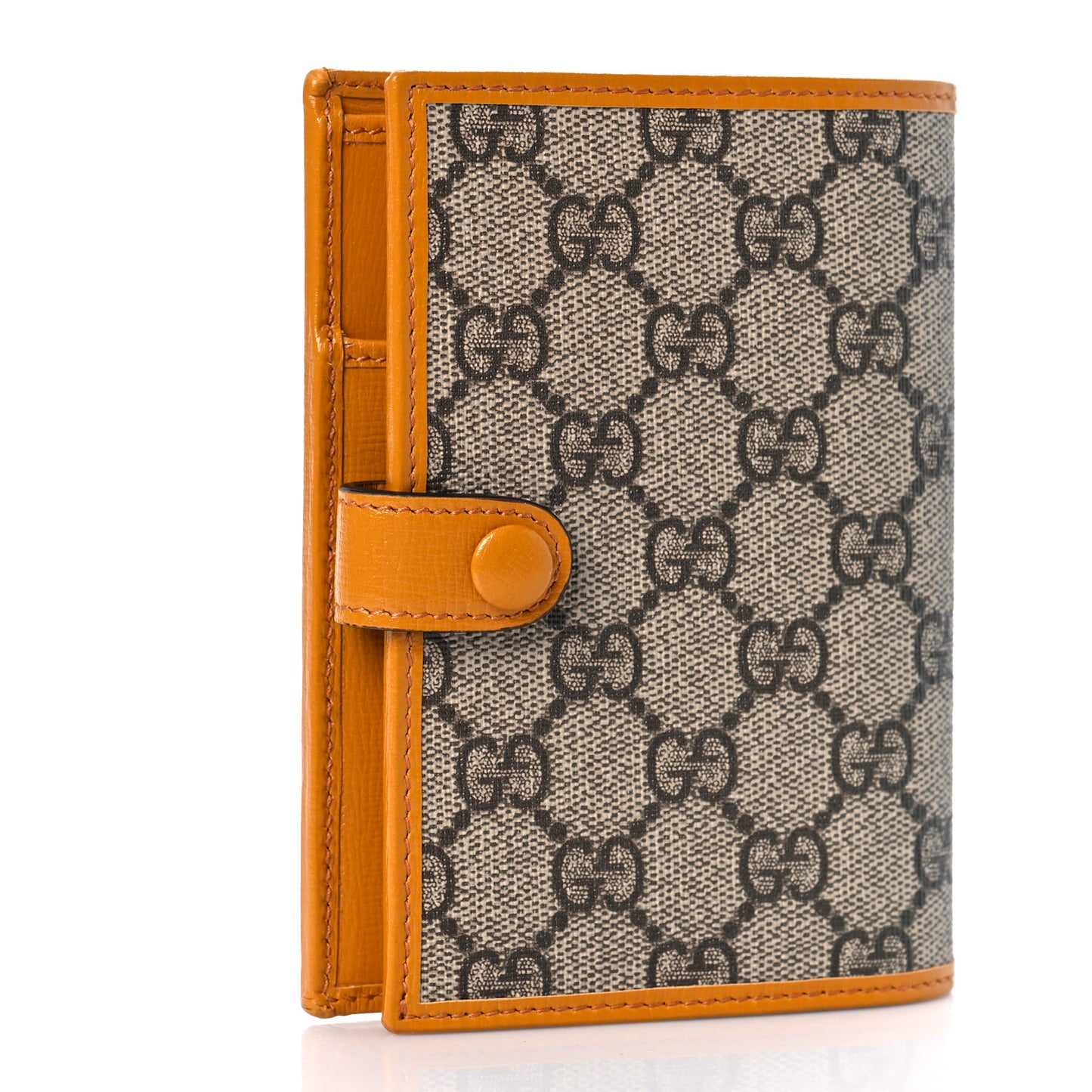GG Supreme Monogram Textured Calfskin Retro Interlocking G Passport Case Beige Yellow